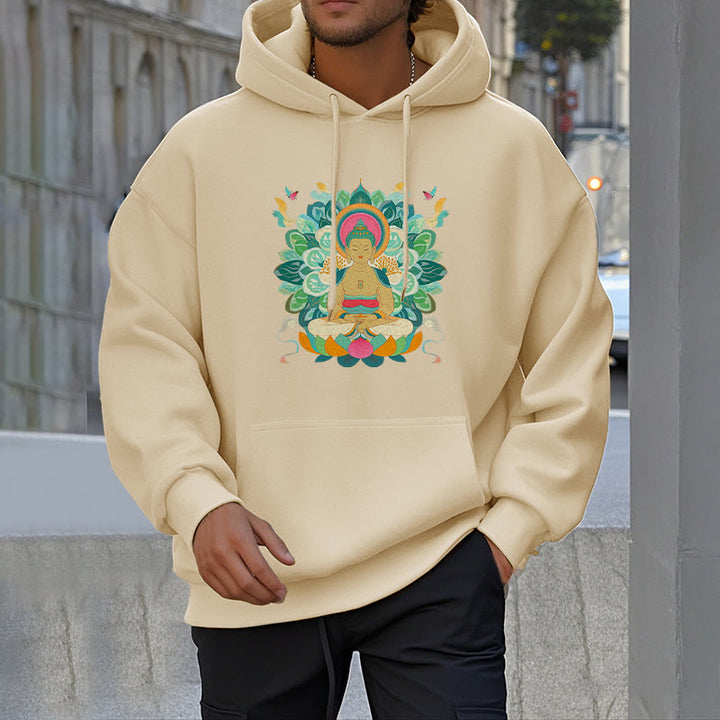 Buddha Stones Butterfly Lotus Buddha-Inspired Fleece Lined Polyester Hoodie