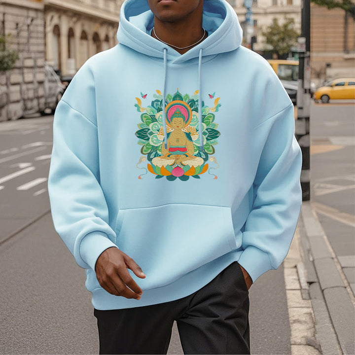 Buddha Stones Butterfly Lotus Buddha-Inspired Fleece Lined Polyester Hoodie