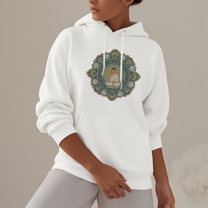 Buddha Stones Mandala Flower Buddha Fleece Lined Polyester Hoodie