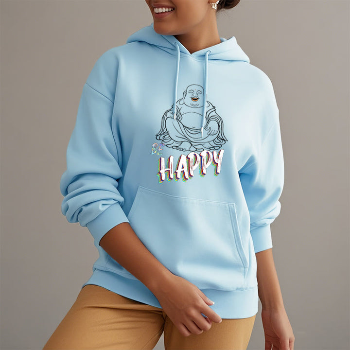 Buddha Stones BE HAPPY Laughing Buddha Fleece Lined Polyester Hoodie