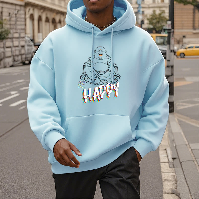 Buddha Stones BE HAPPY Laughing Buddha Fleece Lined Polyester Hoodie