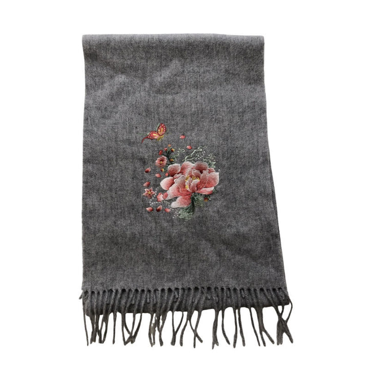 Buddha Stones Wool Shawl Pink Peony Butterfly Embroidery Tassel Winter Cozy Travel Scarf Wrap - image 5