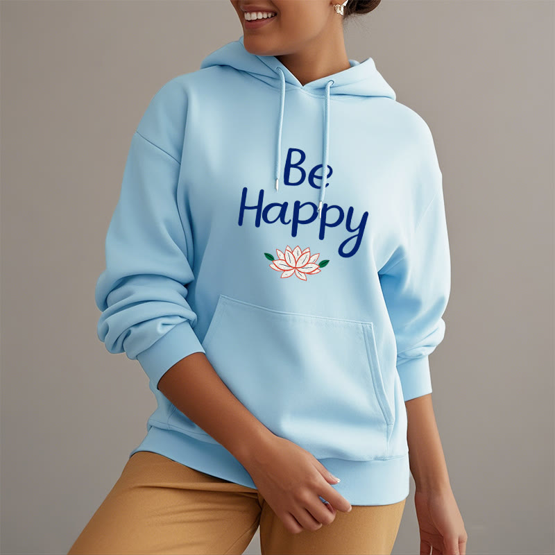 Buddha Stones Be Happy Lotus Fleece Lined Polyester Hoodie