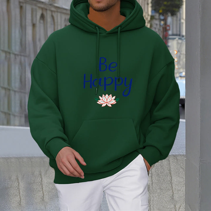 Buddha Stones Be Happy Lotus Fleece Lined Polyester Hoodie