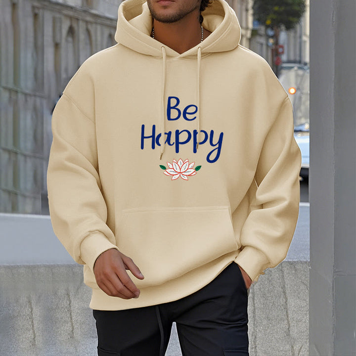 Buddha Stones Be Happy Lotus Fleece Lined Polyester Hoodie