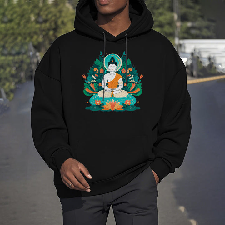 Buddha Stones Flower Grass Lotus Bodhisattva Fleece Lined Polyester Hoodie