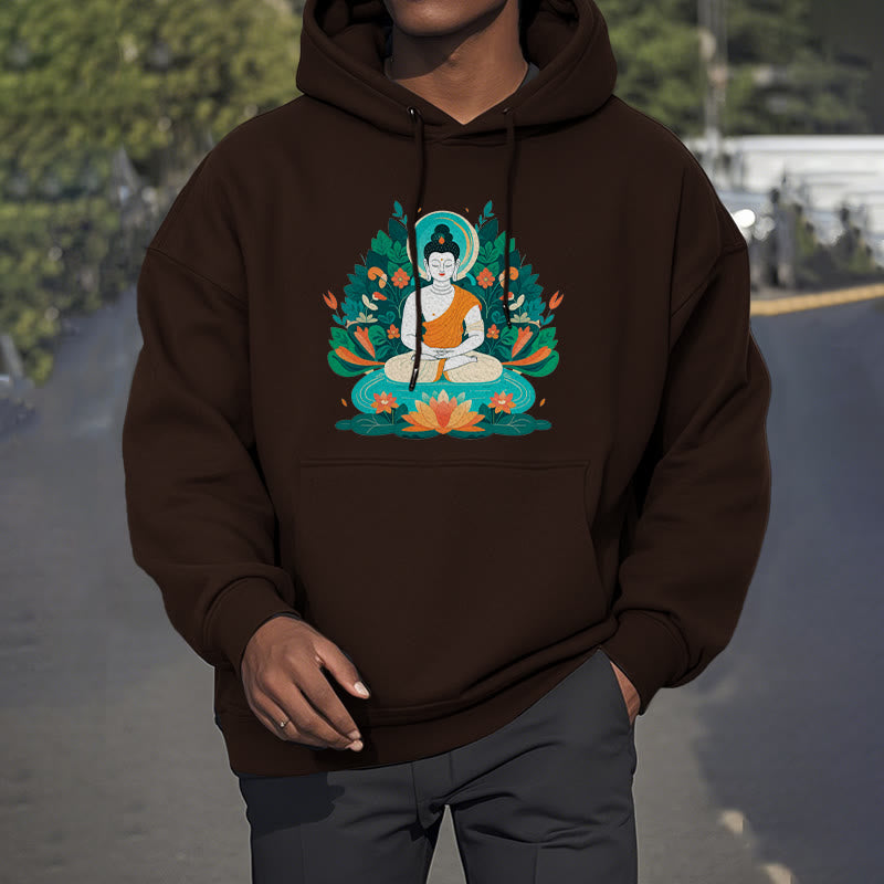 Buddha Stones Flower Grass Lotus Bodhisattva Fleece Lined Polyester Hoodie