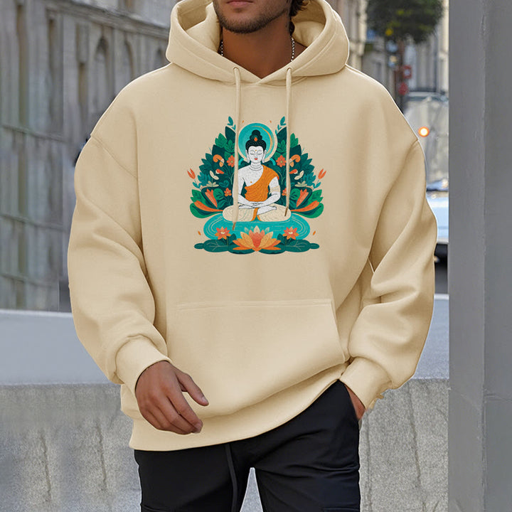 Buddha Stones Flower Grass Lotus Bodhisattva Fleece Lined Polyester Hoodie