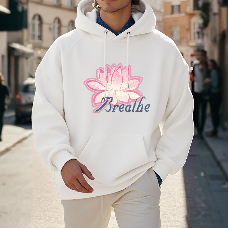 Buddha Stones BREATHE Lotus Flower Fleece Lined Polyester Hoodie