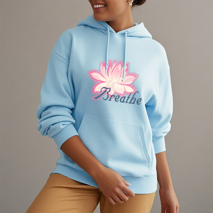 Buddha Stones BREATHE Lotus Flower Fleece Lined Polyester Hoodie