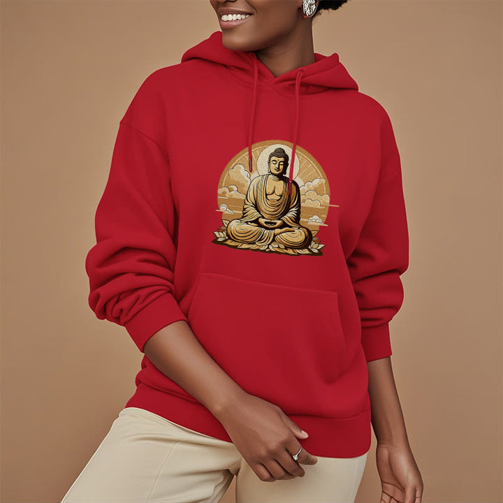 Buddha Stones Sun Auspicious Clouds Buddha Fleece Lined Polyester Hoodie