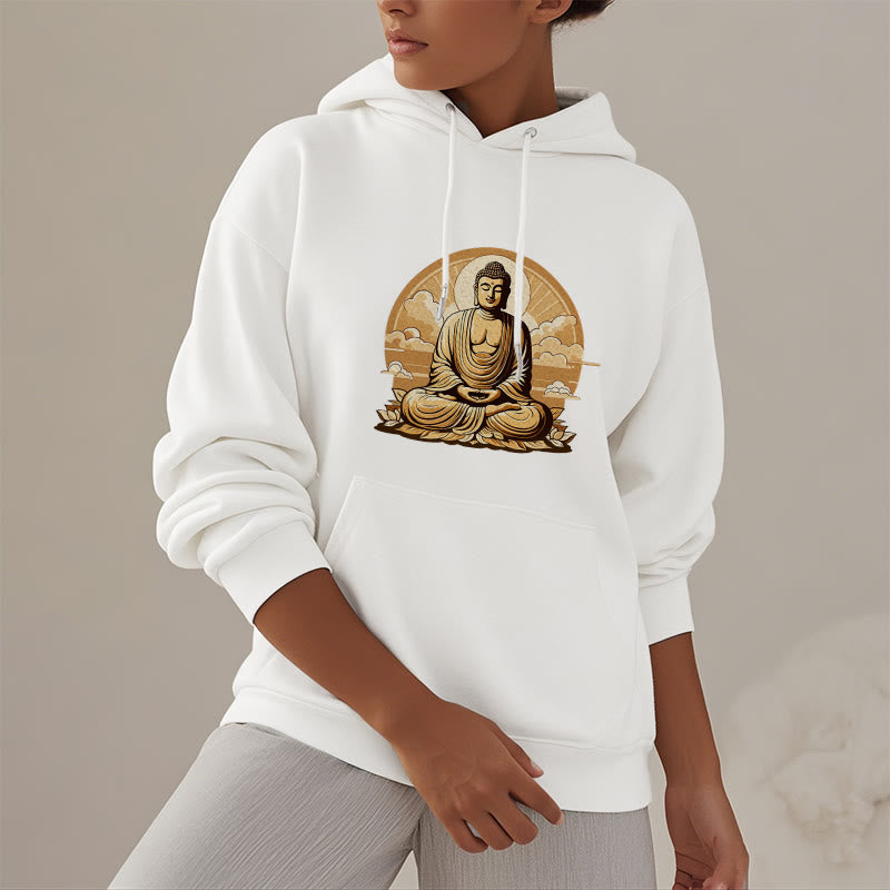 Buddha Stones Sun Auspicious Clouds Buddha Fleece Lined Polyester Hoodie