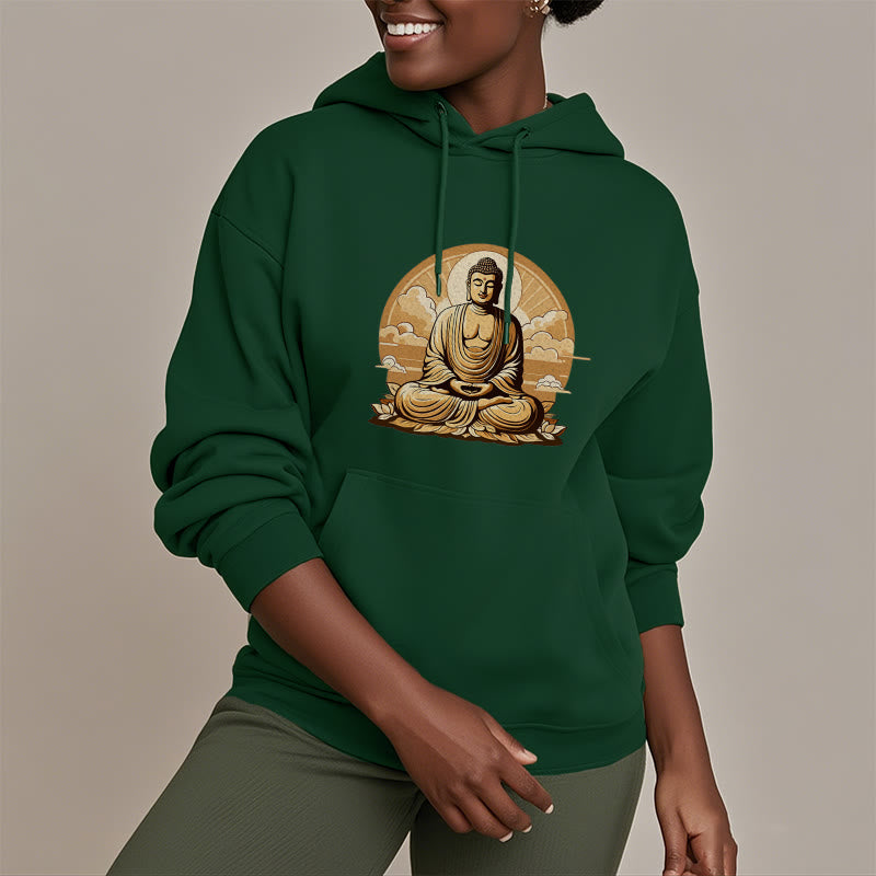 Buddha Stones Sun Auspicious Clouds Buddha Fleece Lined Polyester Hoodie