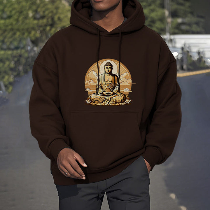 Buddha Stones Sun Auspicious Clouds Buddha Fleece Lined Polyester Hoodie