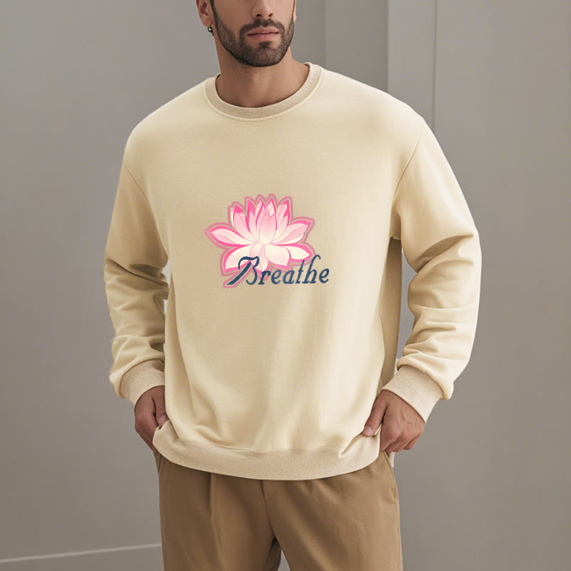 Buddha Stones BREATHE Lotus Round Neck Fleece Lined Sweatshirt