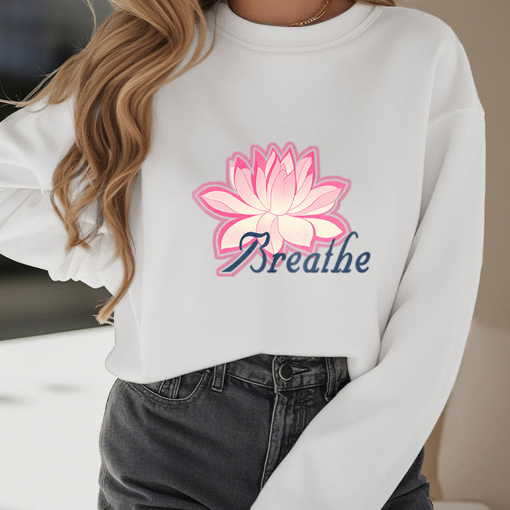 Buddha Stones BREATHE Lotus Round Neck Fleece Lined Sweatshirt