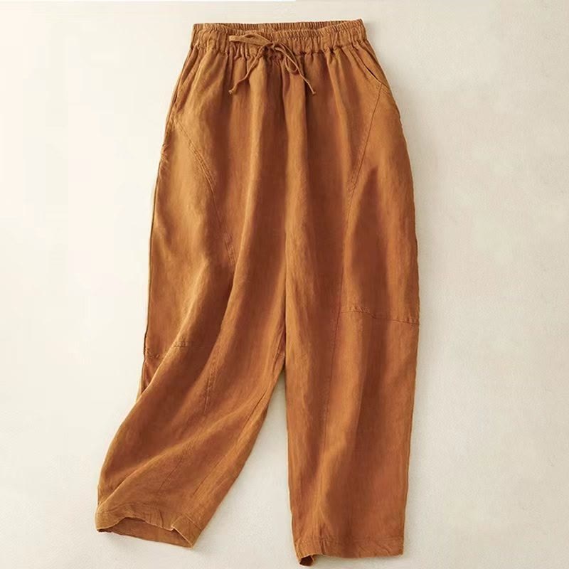 Buddha Stones Summer Women's Linen Drawstring Elastic Waist Harem Pants With Pockets - Tomato - US8-10，UK/AU12-14，EU40-42 (2XL) - image 23