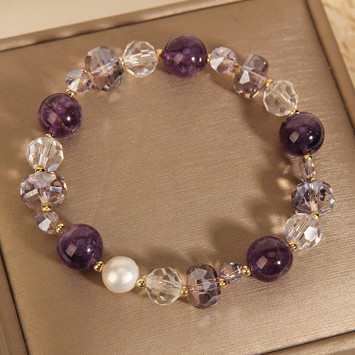 Buddha Stones Amethyst White Crystal Pearl Communication Bracelet