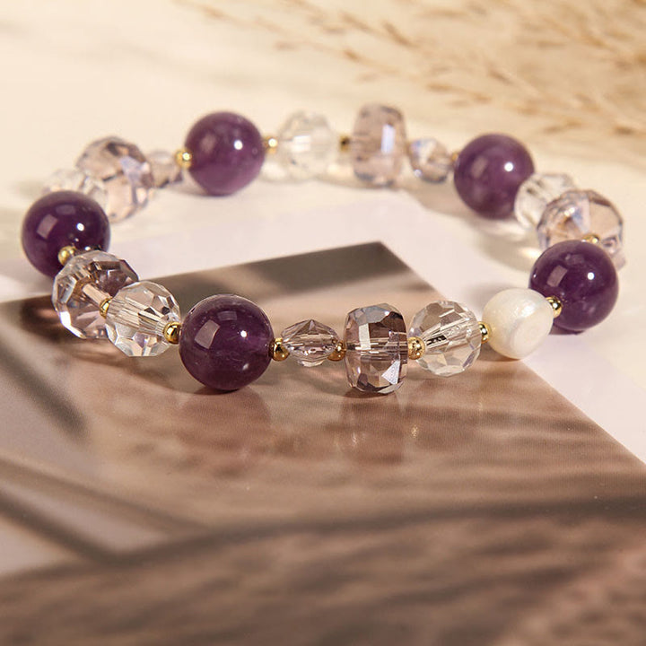 Buddha Stones Amethyst White Crystal Pearl Communication Bracelet