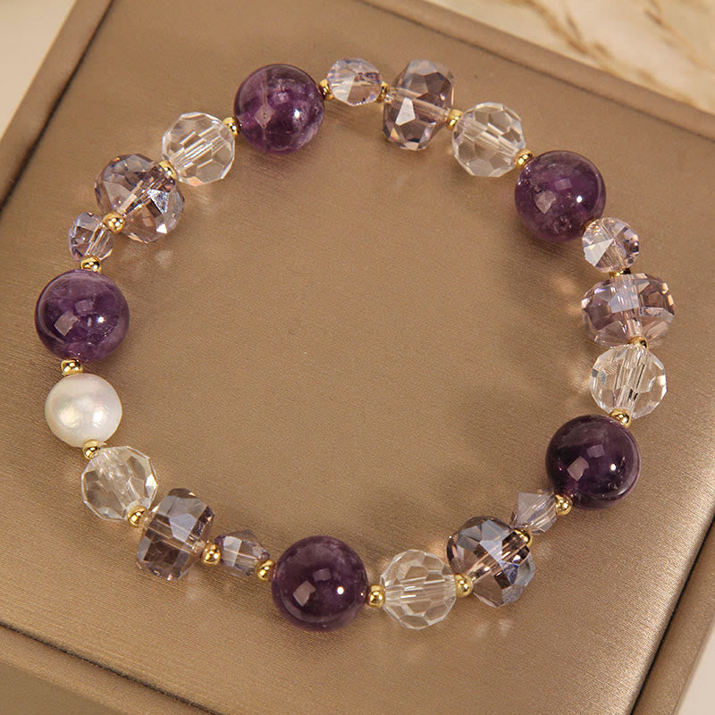 Buddha Stones Amethyst White Crystal Pearl Communication Bracelet