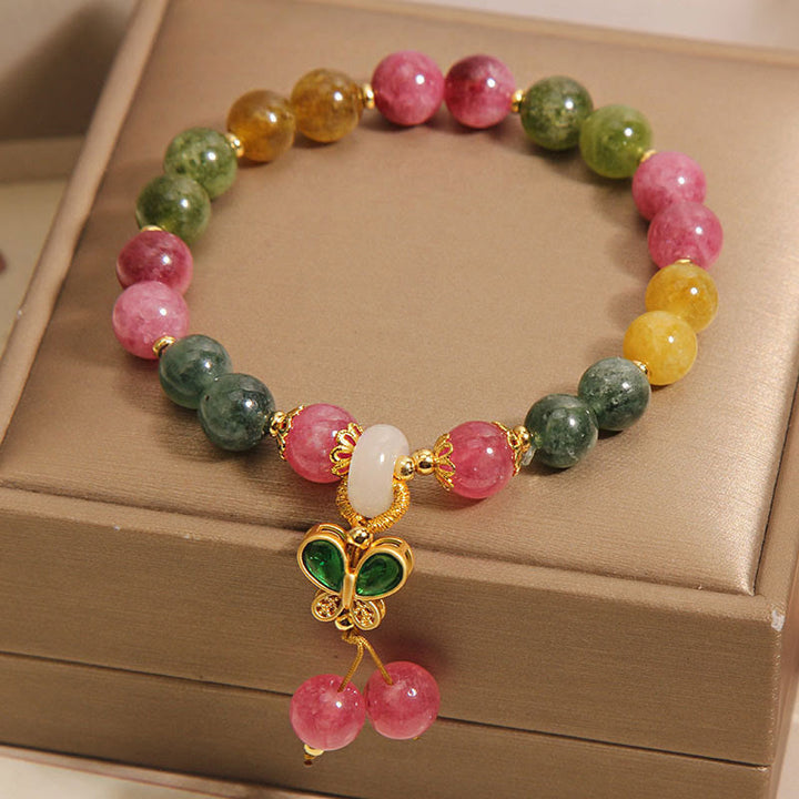 Buddha Stones Tourmaline Jade Butterfly Wisdom Bracelet