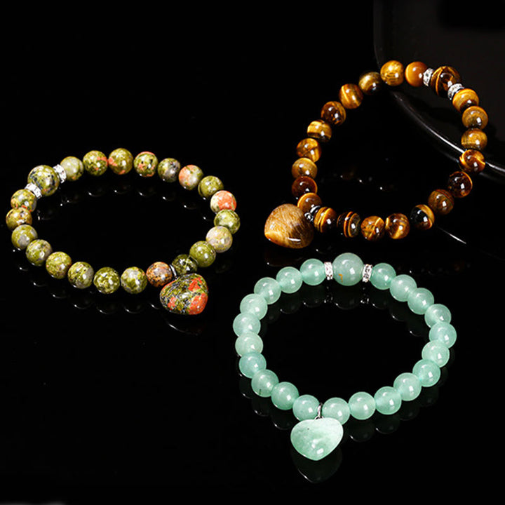 Buddha Stones Various Crystal Green Aventurine Love Heart Balance Bracelet