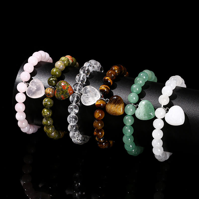 Buddha Stones Various Crystal Green Aventurine Love Heart Balance Bracelet