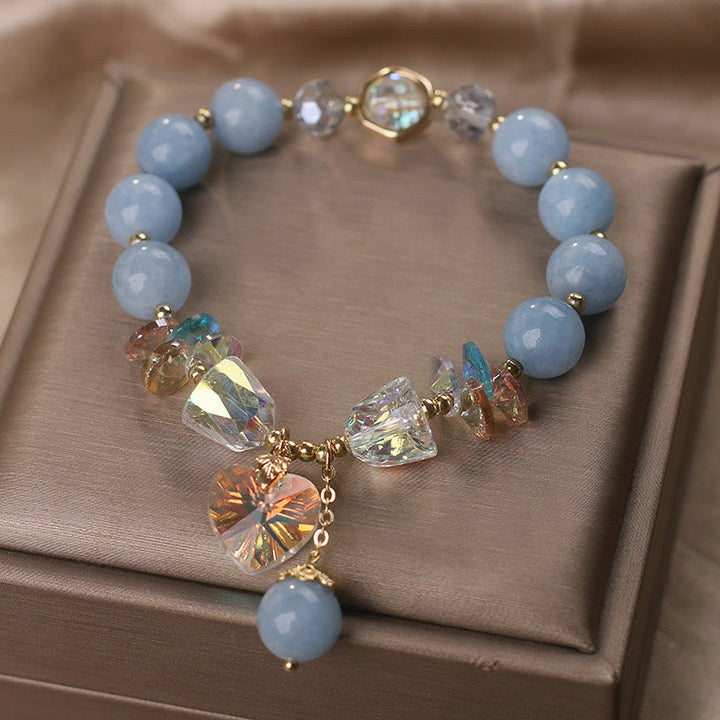 Buddha Stones Aquamarine Green Crystal Love Heart Charm Healing Bracelet