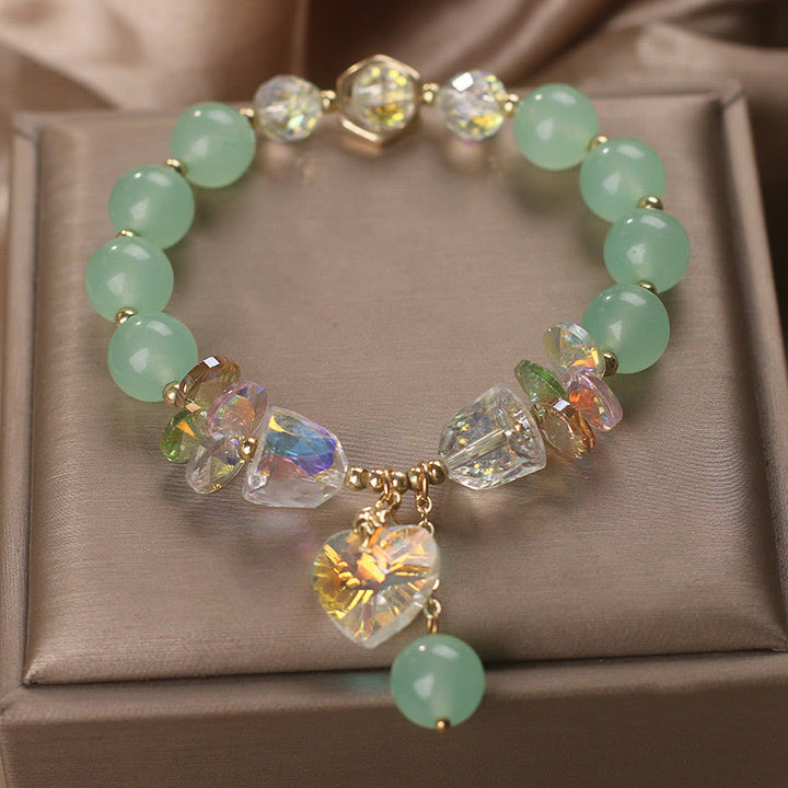 Buddha Stones Aquamarine Green Crystal Love Heart Charm Healing Bracelet