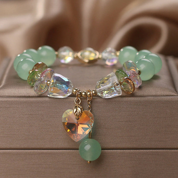 Buddha Stones Aquamarine Green Crystal Love Heart Charm Healing Bracelet