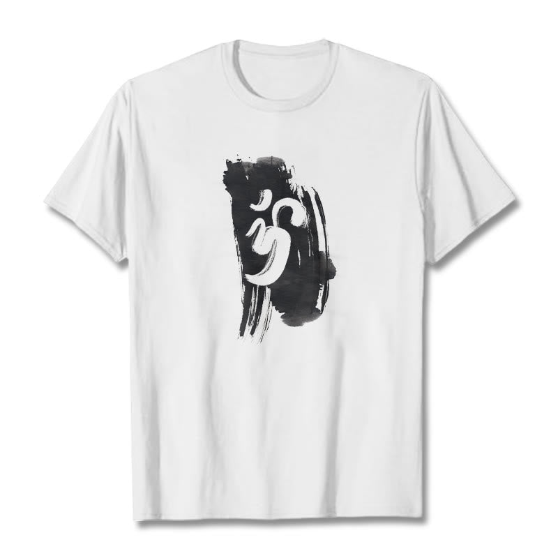 Buddha Stones OM Ink Background Cotton Tee T-shirt - White - 2XL - image 6
