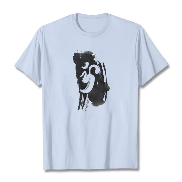 Buddha Stones OM Ink Background Cotton Tee T-shirt - LightCyan - 2XL - image 11