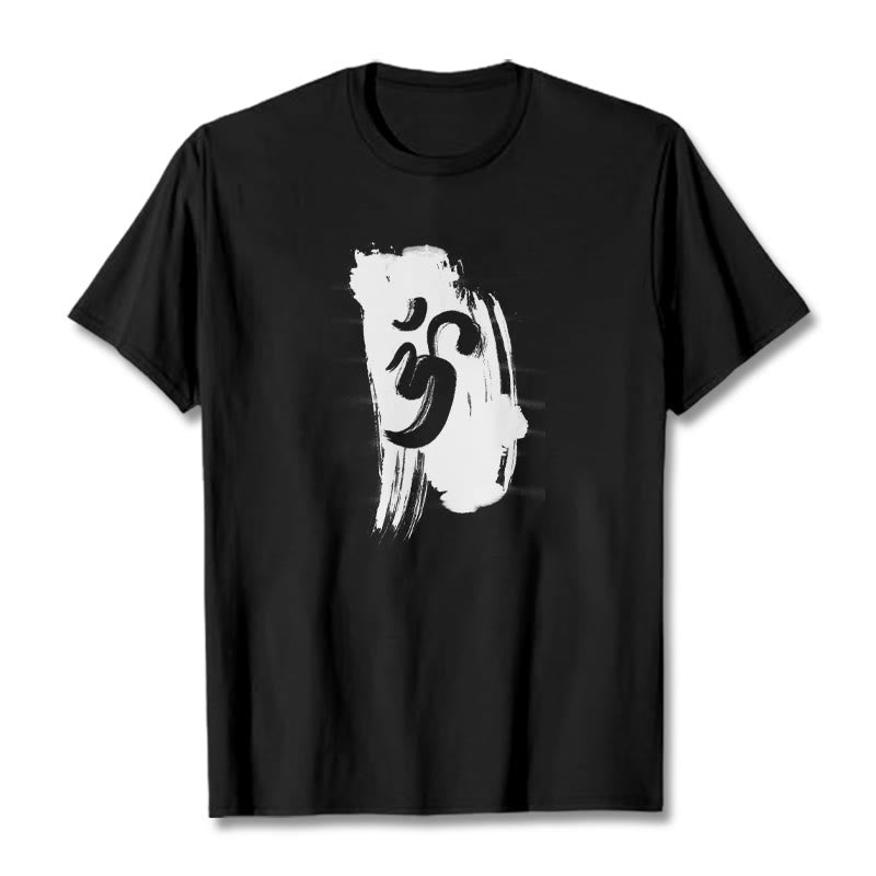Buddha Stones OM Ink Background Cotton Tee T-shirt - Black - 2XL - image 1