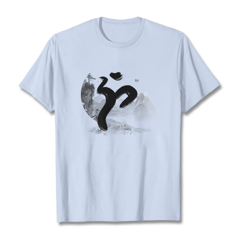 Buddha Stones OM Landscape Cotton Tee T-shirt - LightCyan - 2XL - image 11
