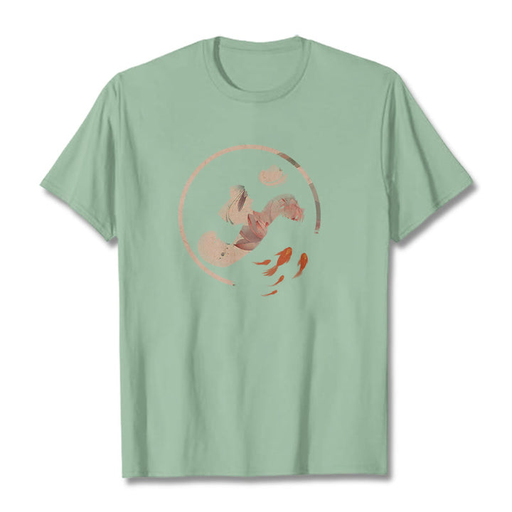 Buddha Stones OM Lotus Koi Fish Cotton Tee T-shirt