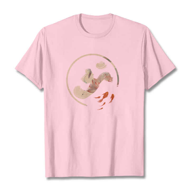 Buddha Stones OM Lotus Koi Fish Cotton Tee T-shirt - LightPink - 2XL - image 13