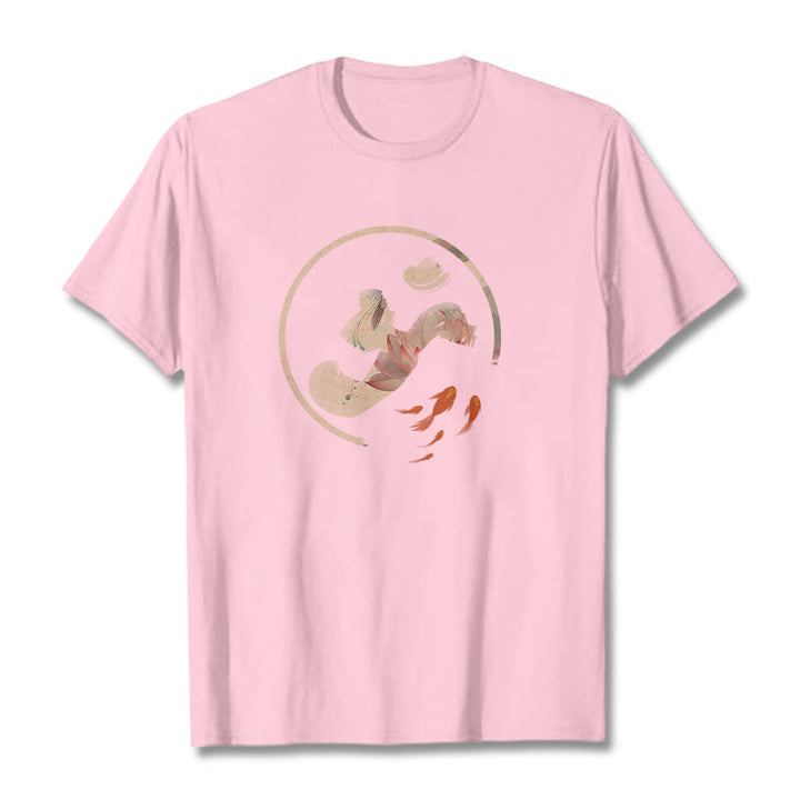 Buddha Stones OM Lotus Koi Fish Cotton Tee T-shirt - LightPink - 2XL - image 13