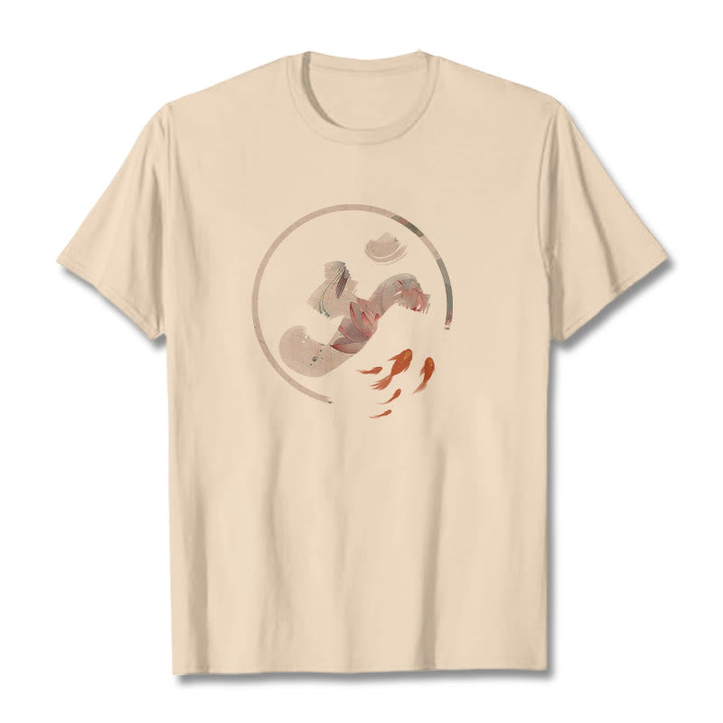 Buddha Stones OM Lotus Koi Fish Cotton Tee T-shirt - Bisque - 2XL - image 9