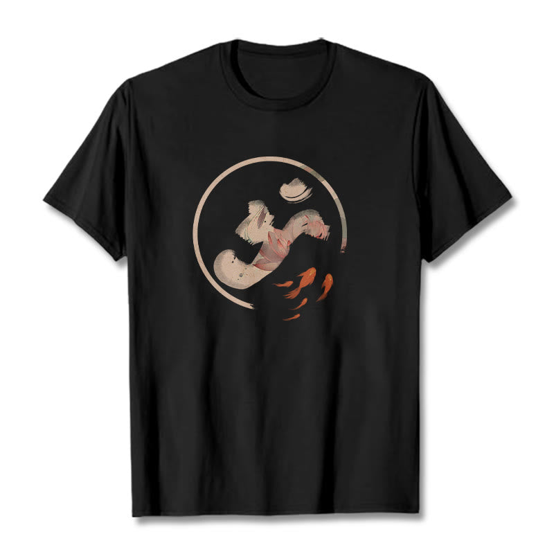Buddha Stones OM Lotus Koi Fish Cotton Tee T-shirt - Black - 2XL - image 5