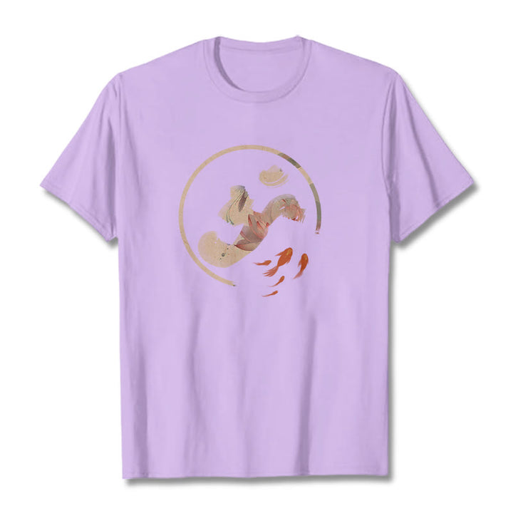 Buddha Stones OM Lotus Koi Fish Cotton Tee T-shirt - Plum - 2XL - image 17