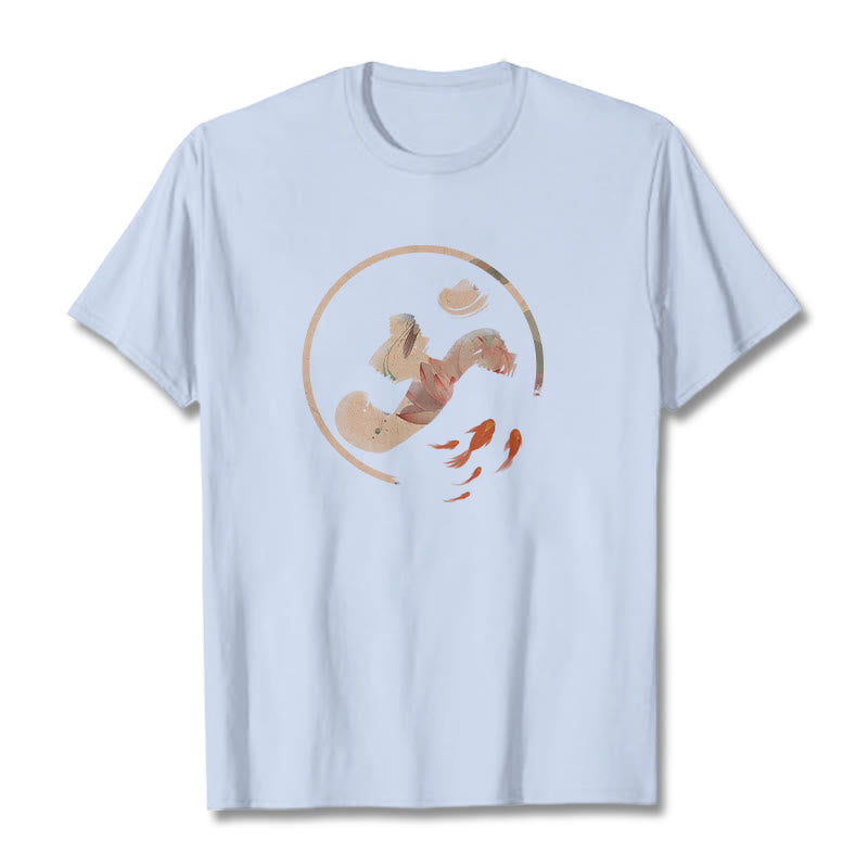 Buddha Stones OM Lotus Koi Fish Cotton Tee T-shirt - LightCyan - 2XL - image 19