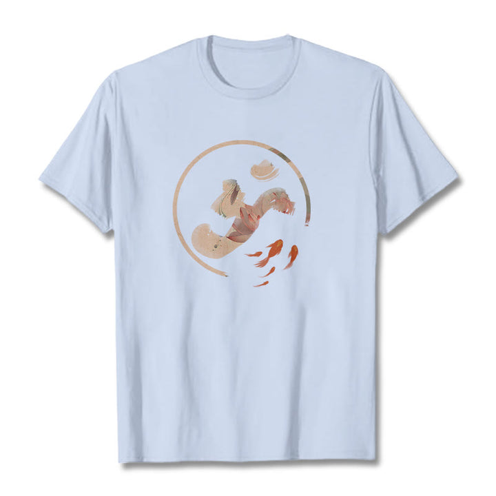 Buddha Stones OM Lotus Koi Fish Cotton Tee T-shirt - LightCyan - 2XL - image 19