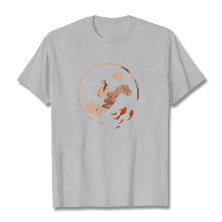 Buddha Stones OM Lotus Koi Fish Cotton Tee T-shirt