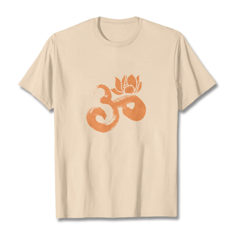 Buddha Stones OM Lotus Flower Cotton Tee T-shirt - Bisque - 2XL - image 1