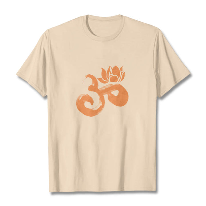 Buddha Stones OM Lotus Flower Cotton Tee T-shirt - Bisque - 2XL - image 1