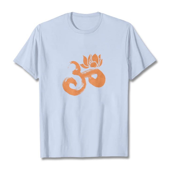 Buddha Stones OM Lotus Flower Cotton Tee T-shirt - LightCyan - 2XL - image 19
