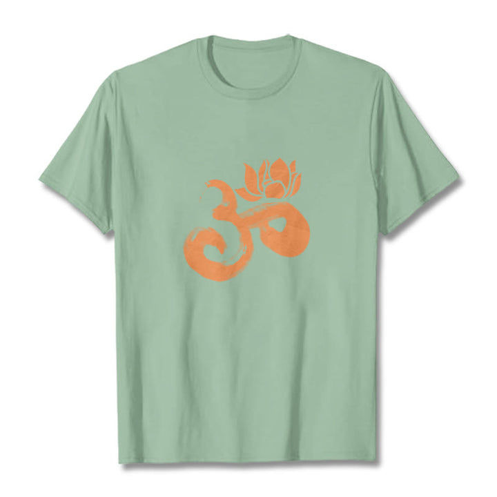 Buddha Stones OM Lotus Flower Cotton Tee T-shirt - PaleGreen - 2XL - image 15