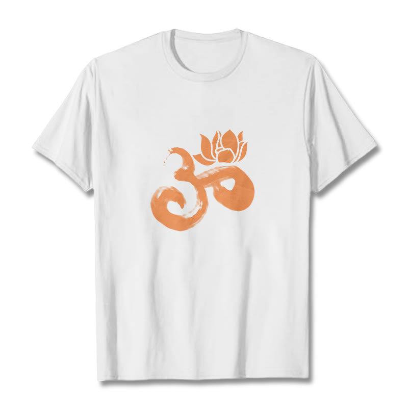 Buddha Stones OM Lotus Flower Cotton Tee T-shirt - White - 2XL - image 4