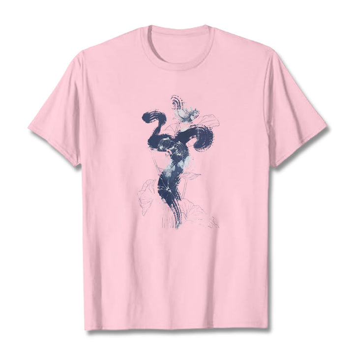 Buddha Stones OM Lotus Flower Background Cotton Tee T-shirt - LightPink - 2XL - image 13