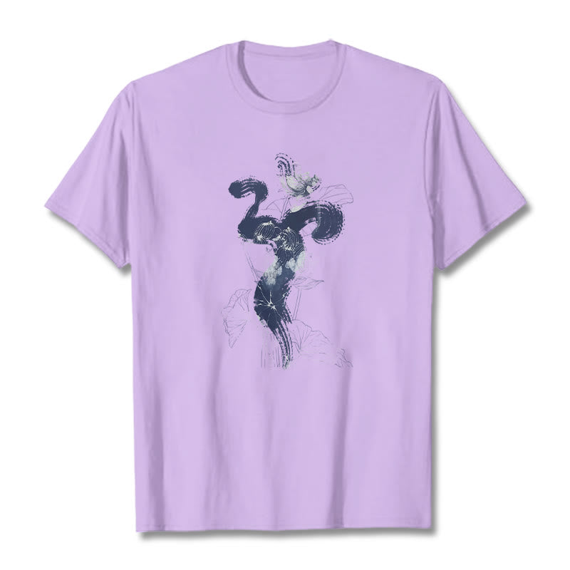 Buddha Stones OM Lotus Flower Background Cotton Tee T-shirt - Plum - 2XL - image 15